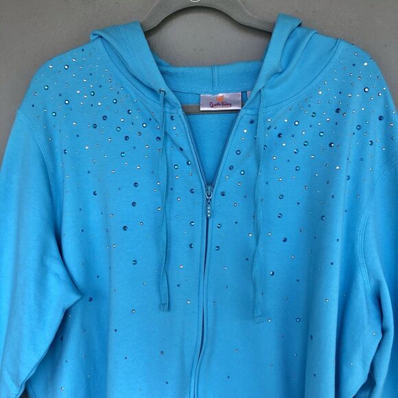 Quacker Factory 2X Hoodie Sweatshirt & Crop Pants Set Embellished Bling Full Zip - Picture 4 of 15